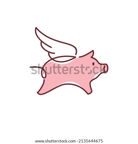 flying winged pig icon logo illustration. cute piglet with wings Illustration cartoon doodle mascot character. 