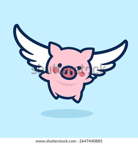flying winged pig icon logo illustration. cute piglet with wings Illustration cartoon doodle mascot character. 