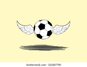 The flying winged soccer ball and shadow