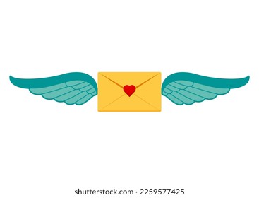 Flying Wings Envelope Vector Flat Design Isolated On White Background