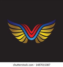 Flying wings in gold, with a black background, suitable for the background.