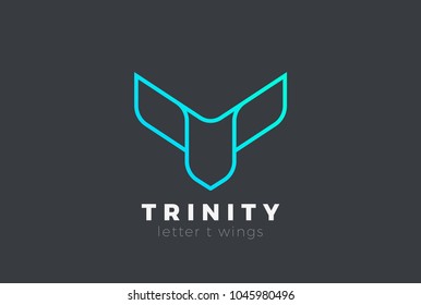Flying Wings as Letter T Logo geometric design vector template. Fly Ribbon Linear style Corporate business Logotype icon.