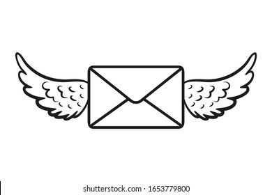 Flying wings mail envelope icon, letter with wings sign – vector