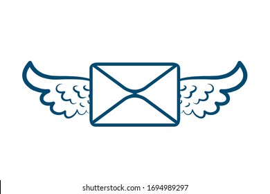 Flying wings mail envelope icon, letter with wings sign – for stock