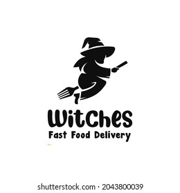  flying witch bring fork food restaurant logo