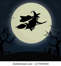 Flying witch halloween background