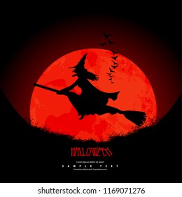Flying Witch for Halloween Layout/Design Cover. Modern and Abstract Background. Stock Vector Illustration. Minimalist Creative Design Concept.