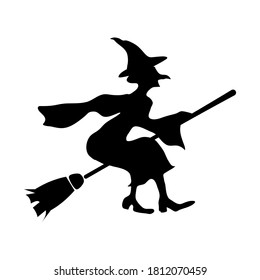 flying witch icon. Witch silhouette on a broomstick. vector illustration