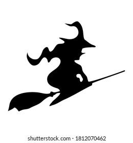 flying witch icon. Witch silhouette on a broomstick. vector illustration