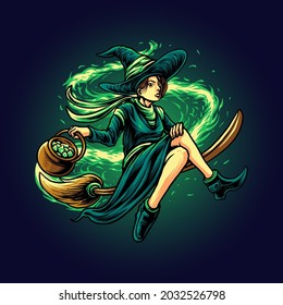 the flying witch illustration vector