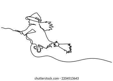flying witch illustration vector design using a broomstick