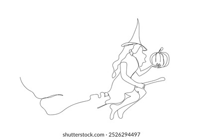 Flying witch line art silhouette, witch icon, symbol. vector on a broom. Halloween icon. Hand made vector not AI.