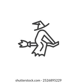 Flying Witch line icon. linear style sign for mobile concept and web design. A witch flying on a broomstick outline vector icon. Symbol, logo illustration. Vector graphics