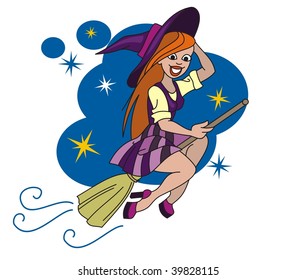 Flying Witch On Broom Stock Vector (Royalty Free) 39828115 | Shutterstock