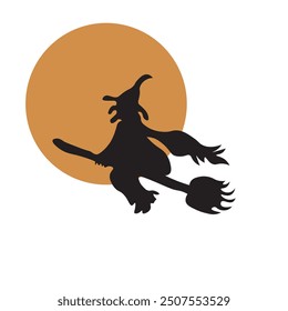 Flying Witch on broom, Halloween, vector design