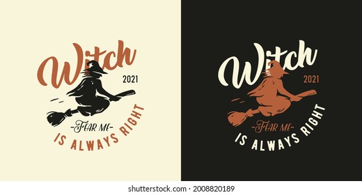 Flying witch on broom for t-shirt halloween print. Magic spooky sorceress for happy halloween. Wicked for design dark halloween party or sabbat