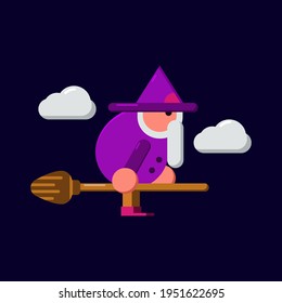 Flying witch on a broomstick character Icon, Logo, and illustration Vector