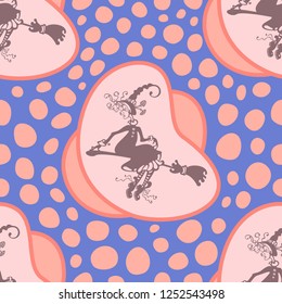 Flying witch. Seamless pattern