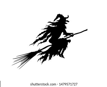 Flying witch silhouette hand drawn vector illustration. Great for halloween house or office decoration. 