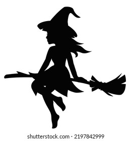 Flying Witch Silhouette Vector Cartoon Illustration Stock Vector ...