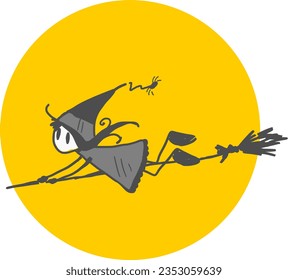 flying witch vector full moon