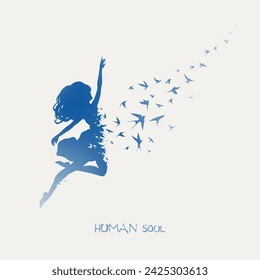 Flying woman. Ascension to heaven, angel. Afterlife. Isolated outline