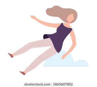 Flying Woman Floating in the Air Fantasizing Vector Illustration