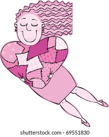 Flying woman holding a large heart in the patch