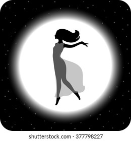 Flying woman on the moon background