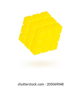Flying yellow 3d cubes isolated with shadow