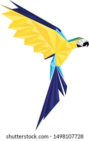 flying yellow and blue abstract exotic macaw bird