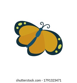 Flying yellow butterfly icon. Flat illustration of flying yellow butterfly vector icon isolated