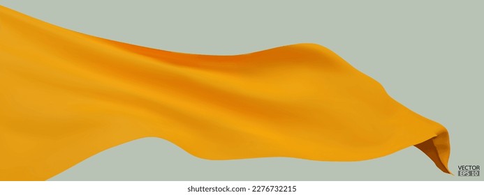 Fondo de la bandera de la tela de seda amarilla. Satin amarillo suave y elegante aislado en el fondo verde para la gran ceremonia de inauguración. Cortina amarilla. Ilustración vectorial 3d.