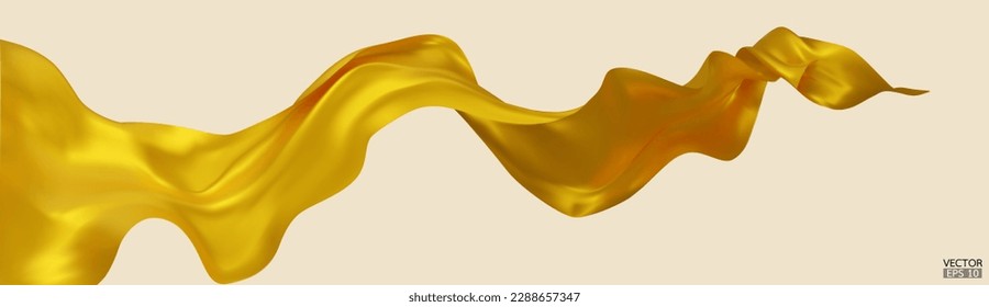 Fondo de la bandera de la tela textil de seda amarilla. Satin amarillo suave y elegante aislado en el fondo beige para la gran ceremonia de inauguración. Cortina amarilla. Ilustración vectorial 3d.