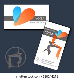 Flying yoga logo template. Anti-gravity yoga. Business card design