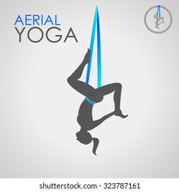 Flying yoga logo template. Anti-gravity yoga. Aerial yoga