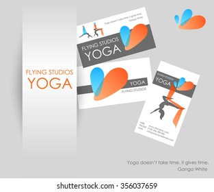 Flying yoga logo template. Anti-gravity yoga. Aerial yoga.Business card design 