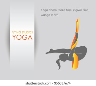 Flying yoga logo template. Anti-gravity yoga. Aerial yoga
