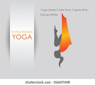 Flying yoga logo template. Anti-gravity yoga. Aerial yoga
