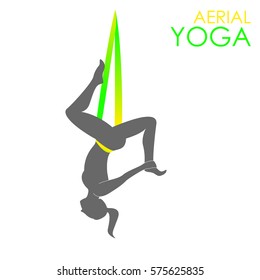 Flying yoga logo template. Anti-gravity yoga. Aerial yoga