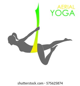 Flying yoga logo template. Anti-gravity yoga. Aerial yoga