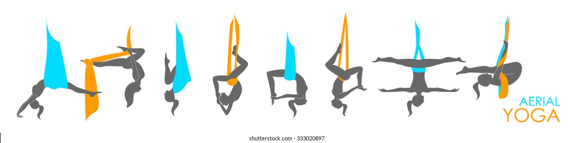 Flying yoga logo templates set. Anti-gravity yoga