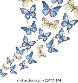 The flying-up watercolor butterflies. Vector illustration