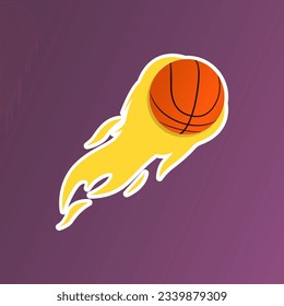 Flyinng Basketball with Fire. Burning basketball. Vector illustration.