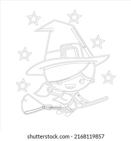 Flyng Witch coloring page , Sweet girl in witch Coloring page , 
Cute chibi kawaii Witch  characters, 