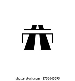 Flyover Bridge (overpass) Vector Icon In Black Flat Glyph, Filled Style Isolated On White Background