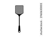 Flyswatter flat icon. Fly swatter. Black silhouette. Vector illustration flat design. Isolated on white background. Homemade manual equipment to get rid of insects.