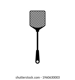 Flyswatter Flat Icon. Fly Swatter. Black Silhouette. Vector Illustration Flat Design. Isolated On White Background. Homemade Manual Equipment To Get Rid Of Insects.