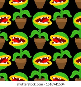 Flytrap in pot pattern seamless  Flower predator Carnivorous plant background   Angry Flowers and Teeth ornament
