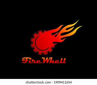 flywheel and fire . Automotive logo design concept illustration in Black background